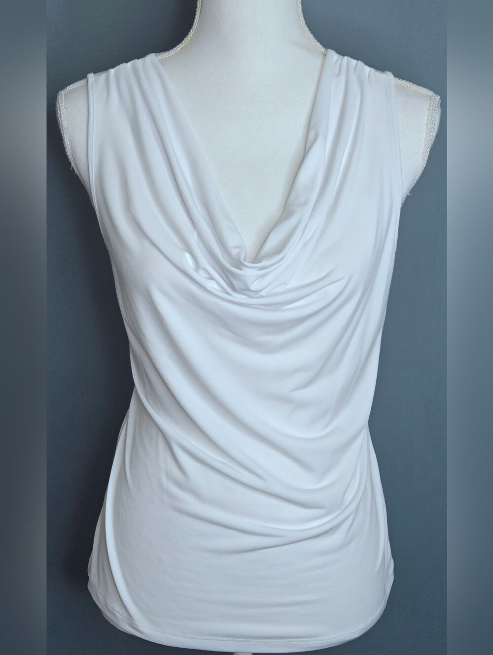 Calvin Klein White Cowl Neck Drape Sleeveless Stretch Top NWOT Size S